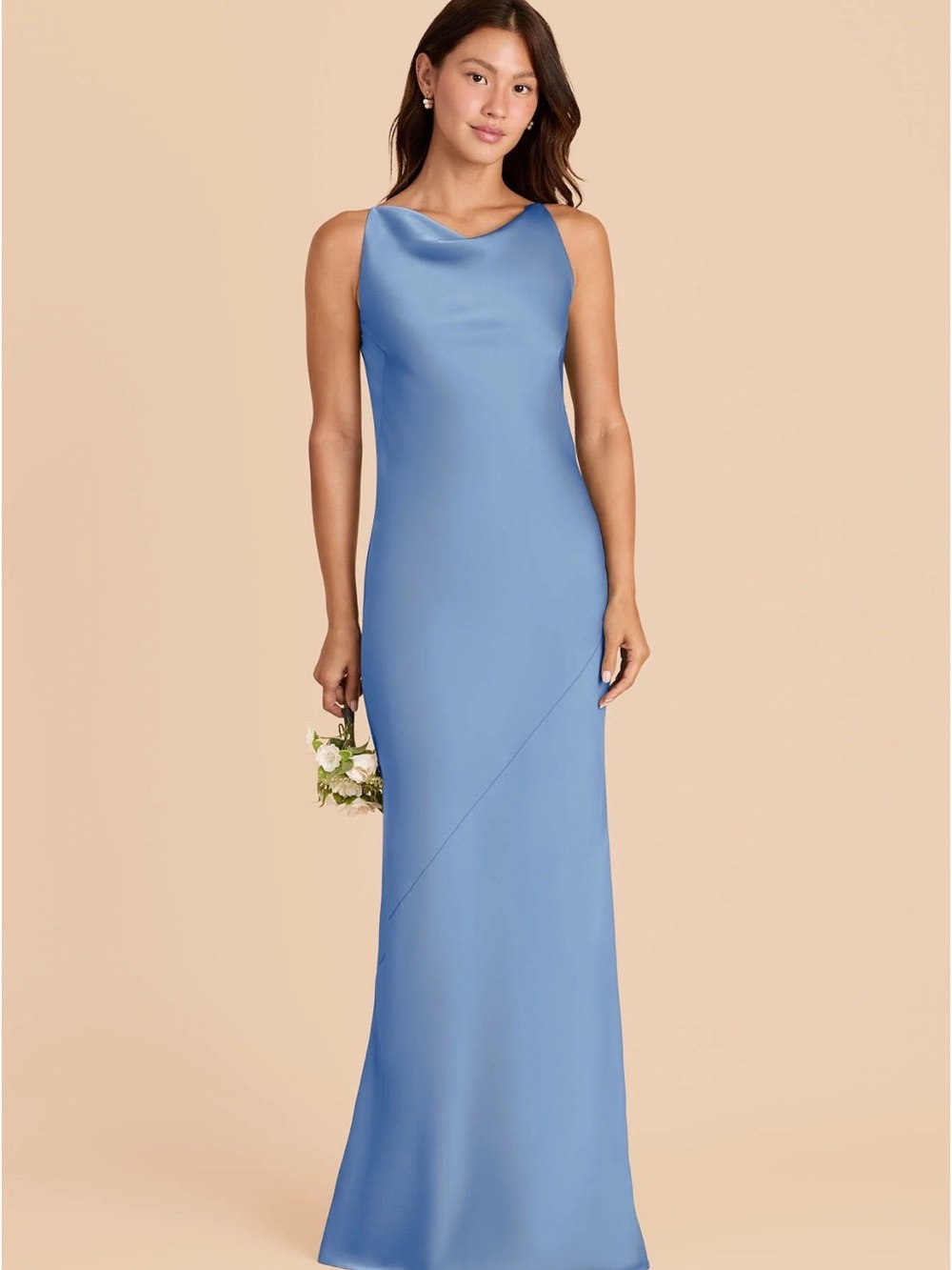 Birdy Grey Sky Blue Satin Cowl Neck Maxi Dress